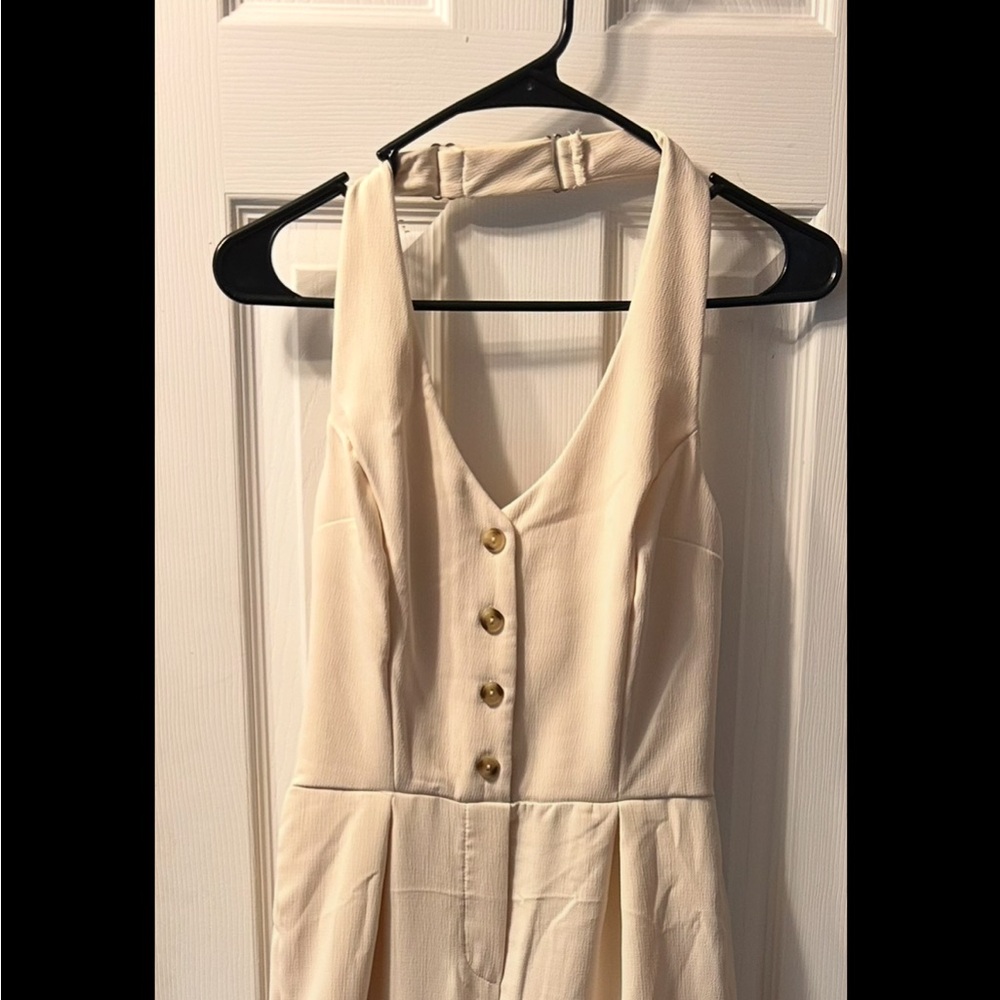 Song of Style Cream Textured Jumpsuit
